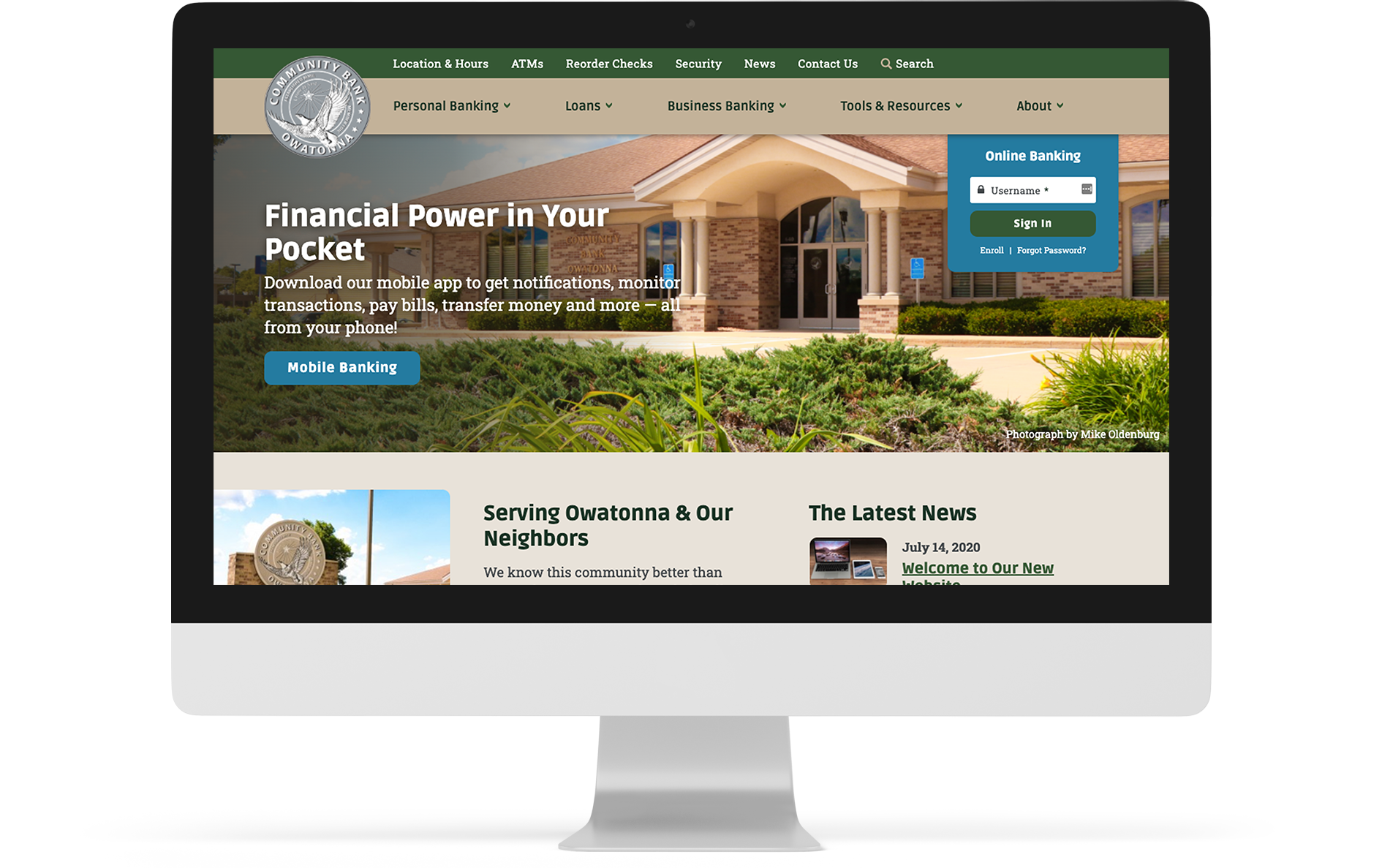 Screenshot of Community Bank Owatonna