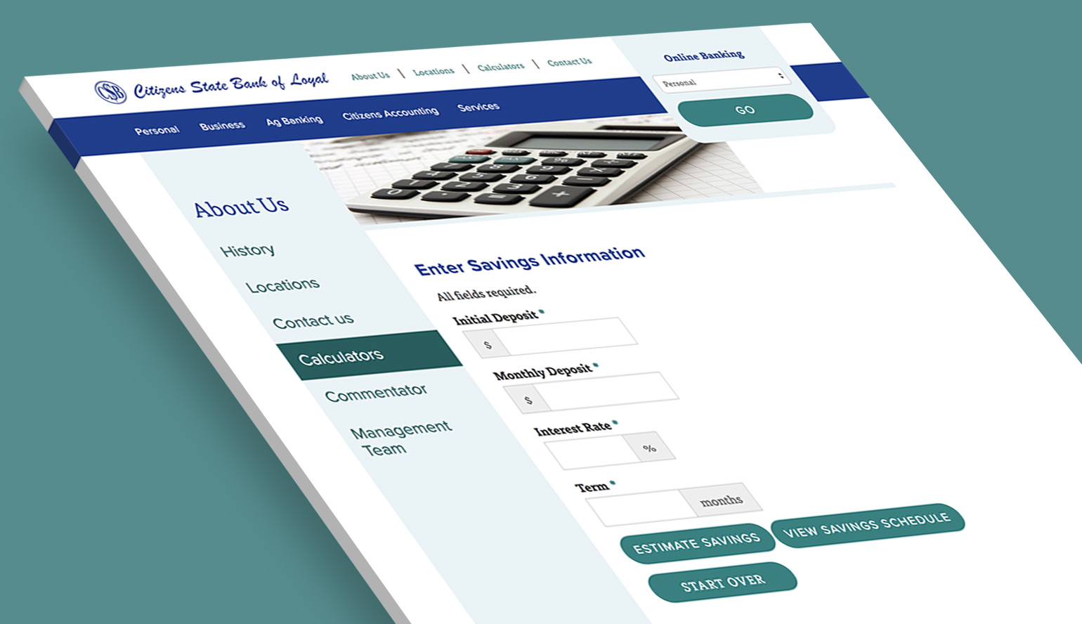 Citizens State Bank of Loyal's financial calculators on the website