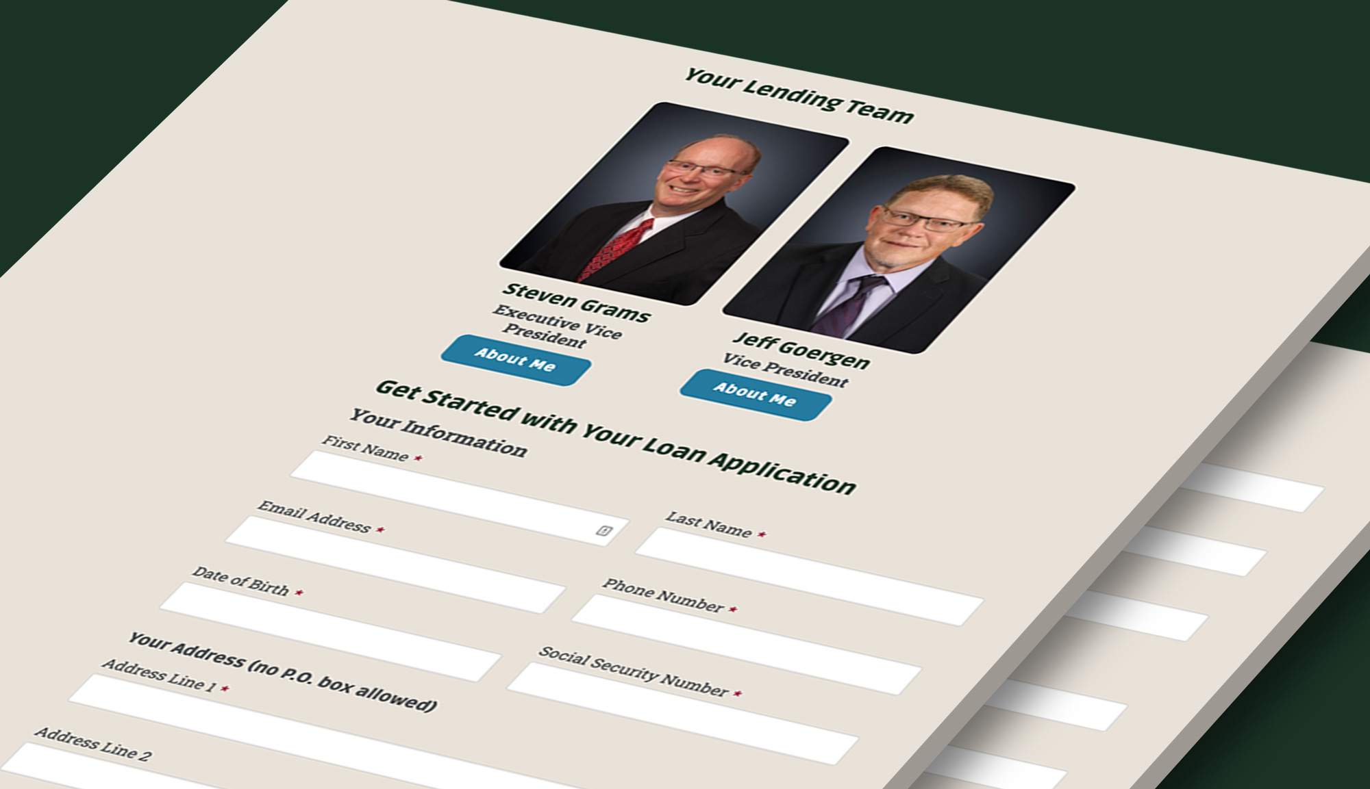 Example of lead-generating webforms on the Community Bank Owatonna’s website