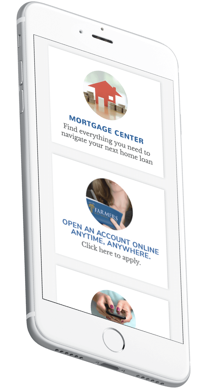 Farmers National Bank’s responsive bank website on a smartphone