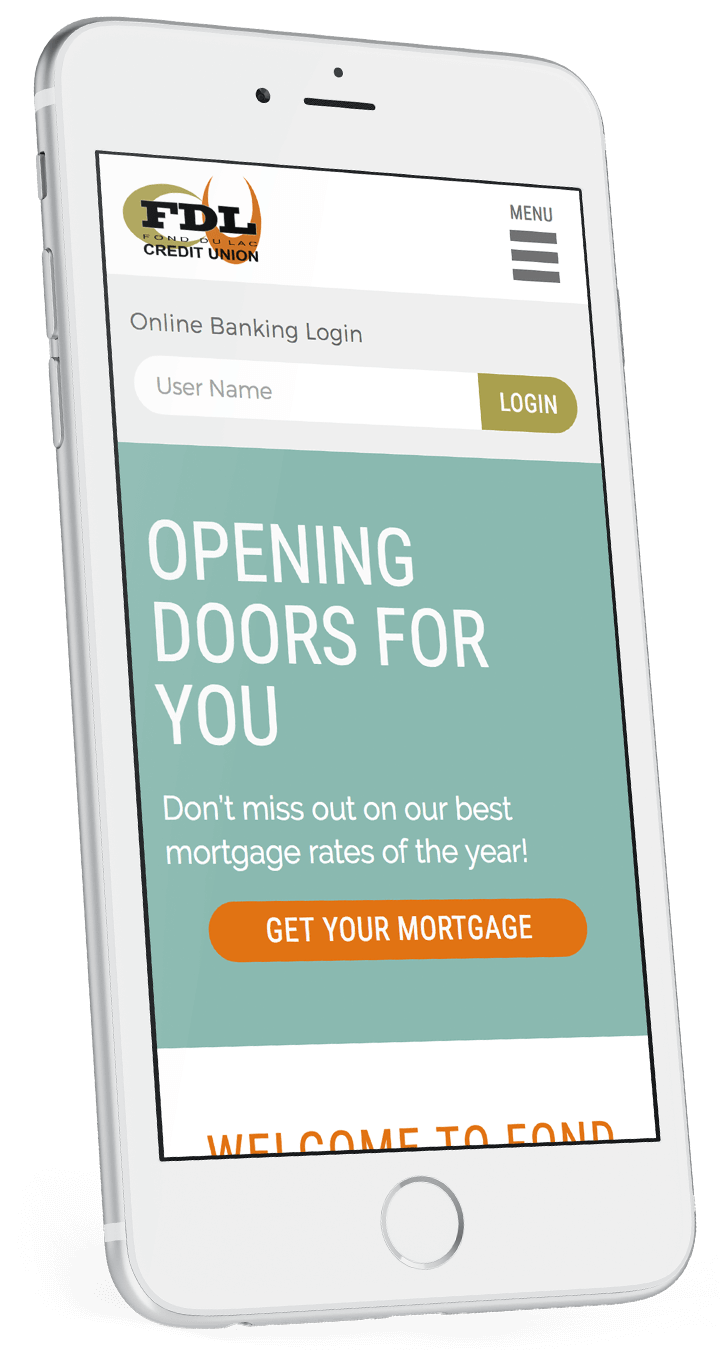 Fond du Lac Credit Union's responsive bank website on a smartphone
