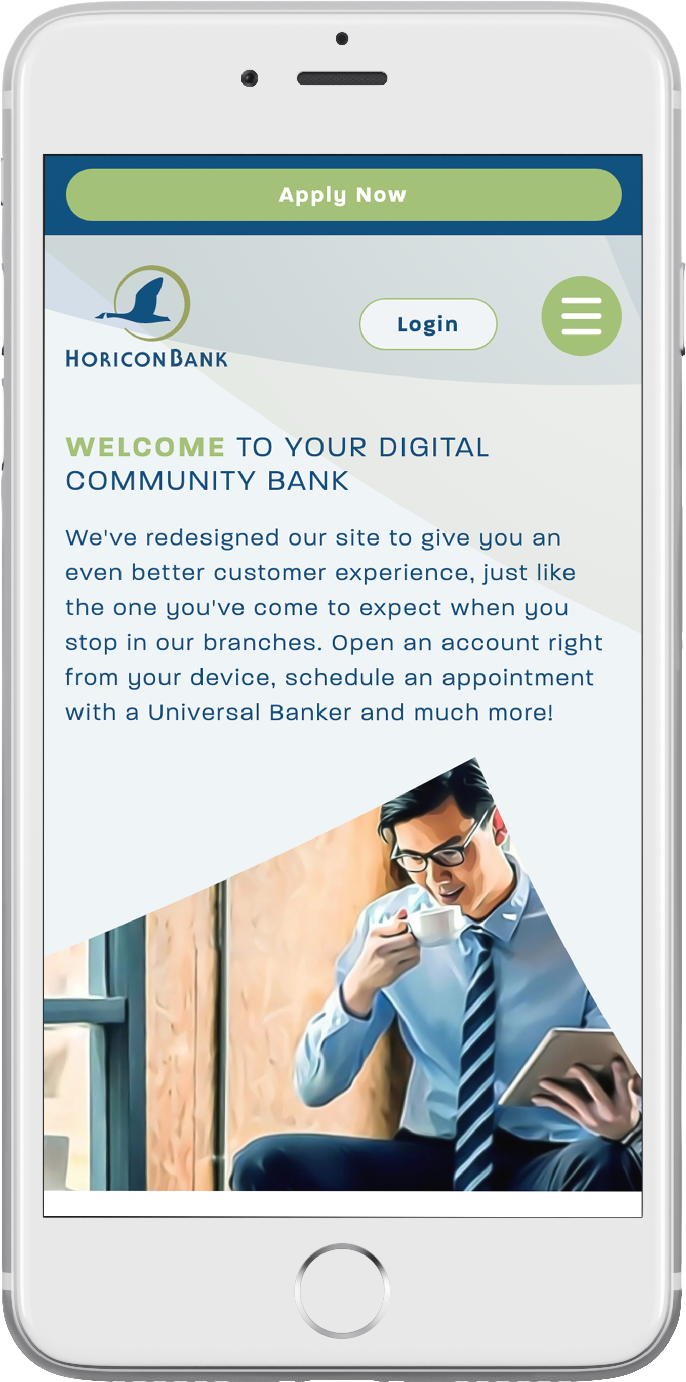 Horicon Bank’s responsive bank website on a smartphone