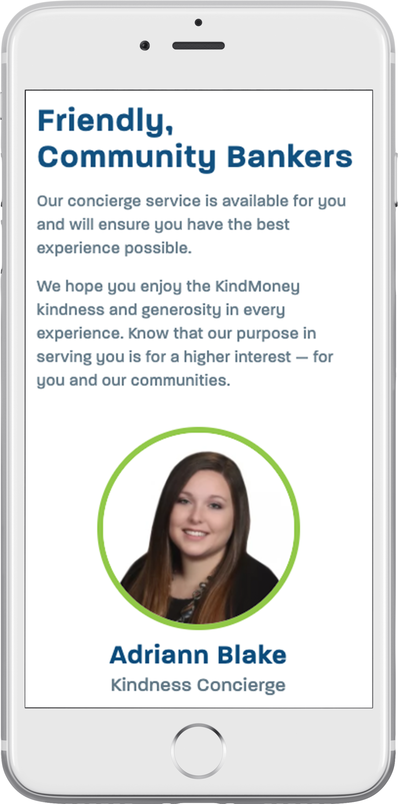 KindMoney’s responsive bank website on a smartphone