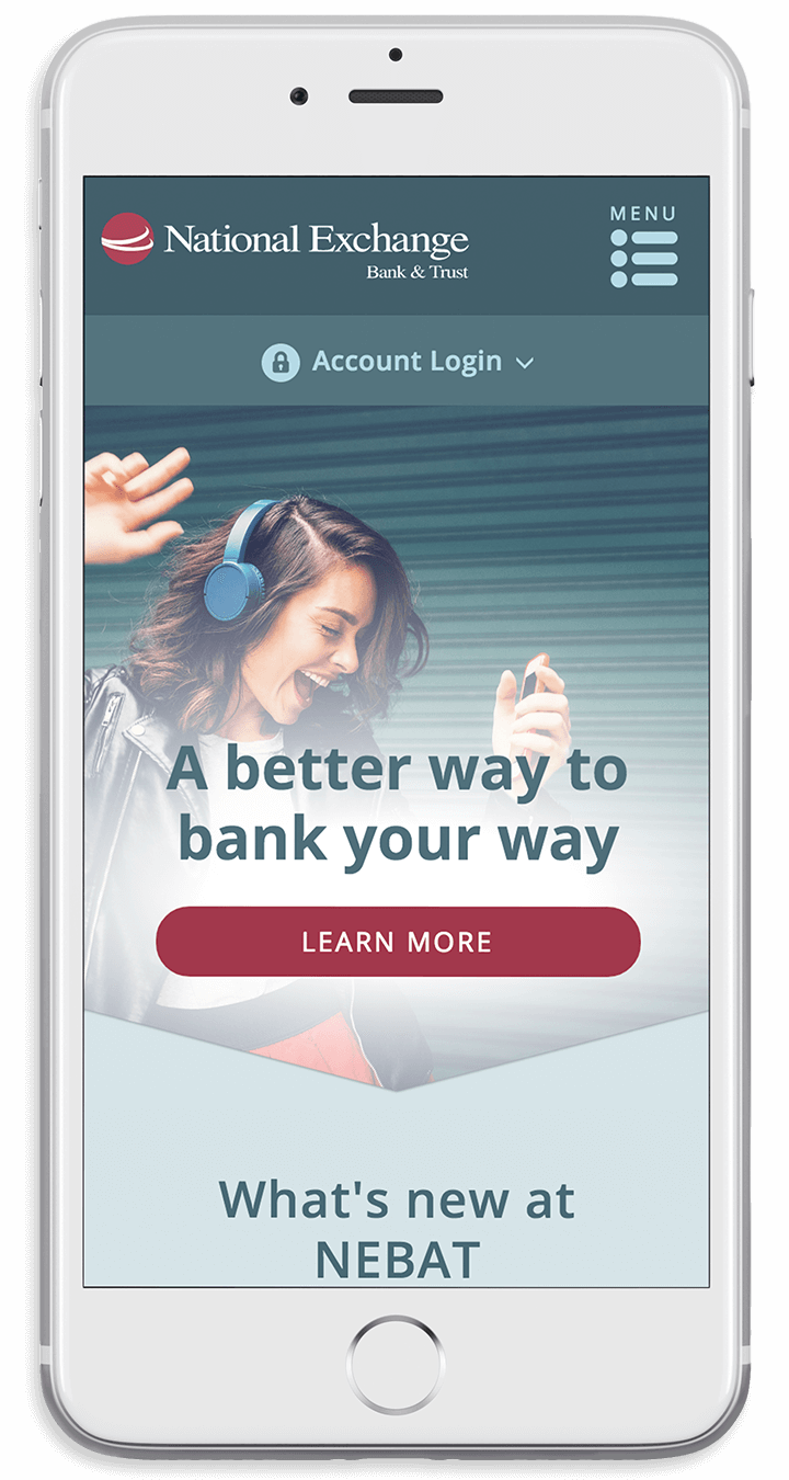 NEBAT's responsive bank website on a smartphone
