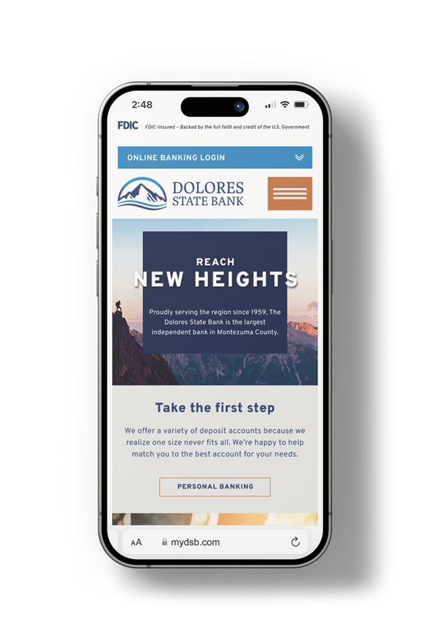 Dolores State Bank responsive bank website on a smartphone