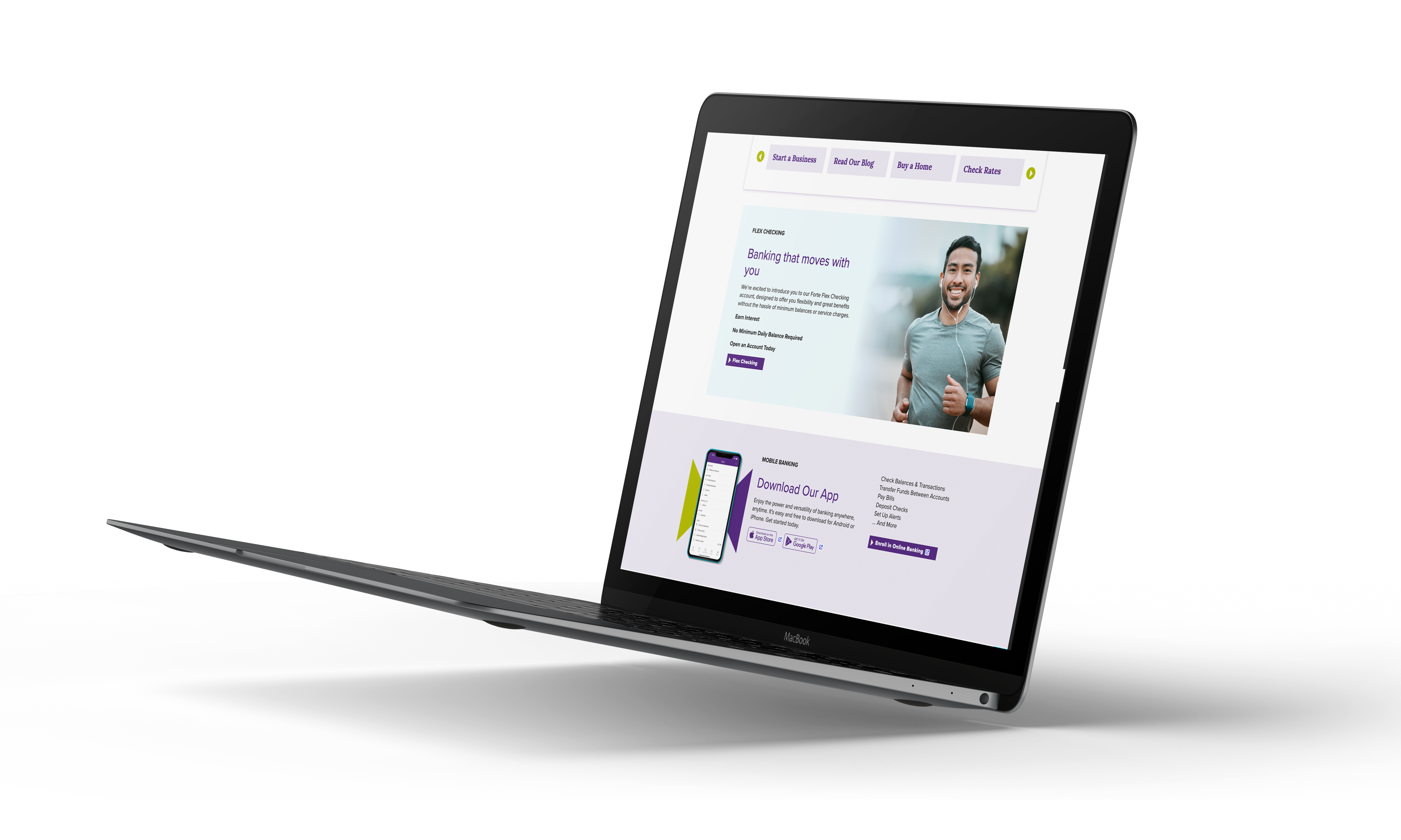 home page section on Forte Bank's website