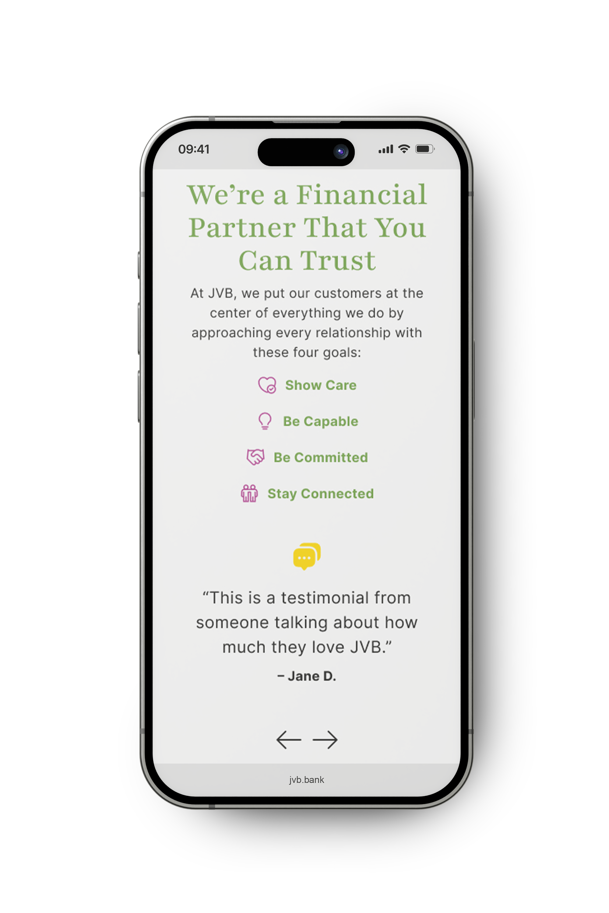 JVB responsive website on a smartphone