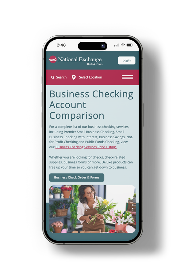 National Exchange Bank & Trust responsive bank website on a smartphone