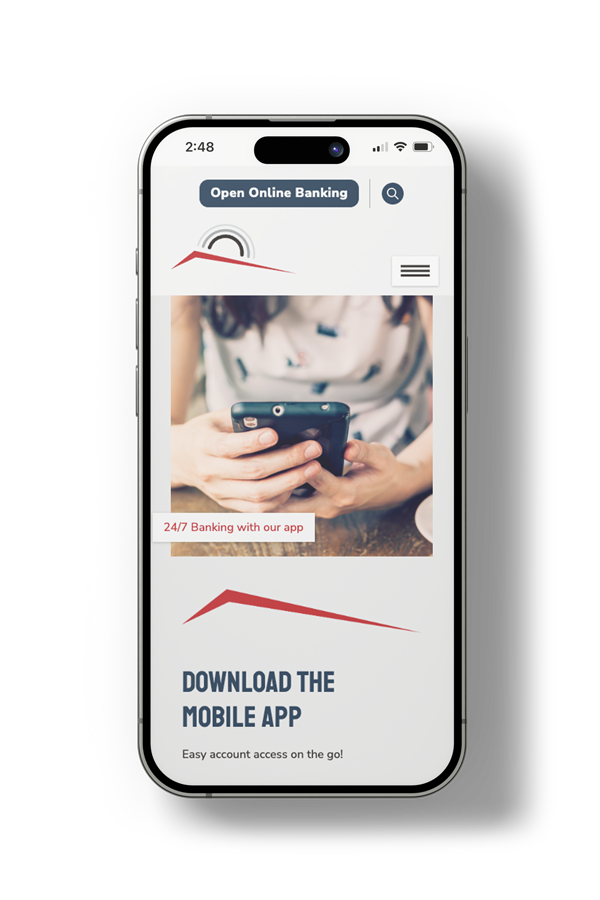 Premier Financial Credit Union responsive website on a smartphone