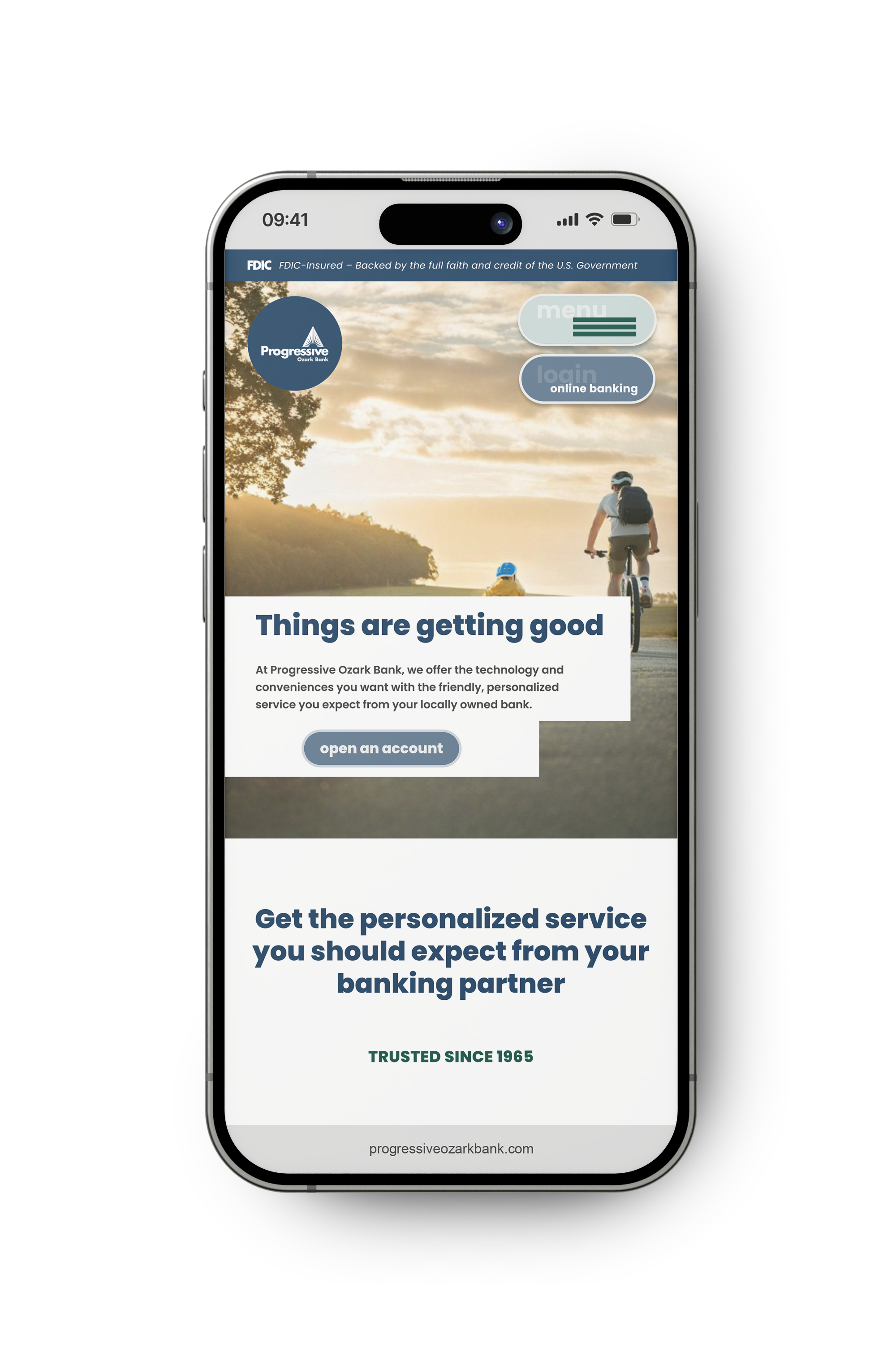 Progressive Ozark Bank responsive website on a smartphone