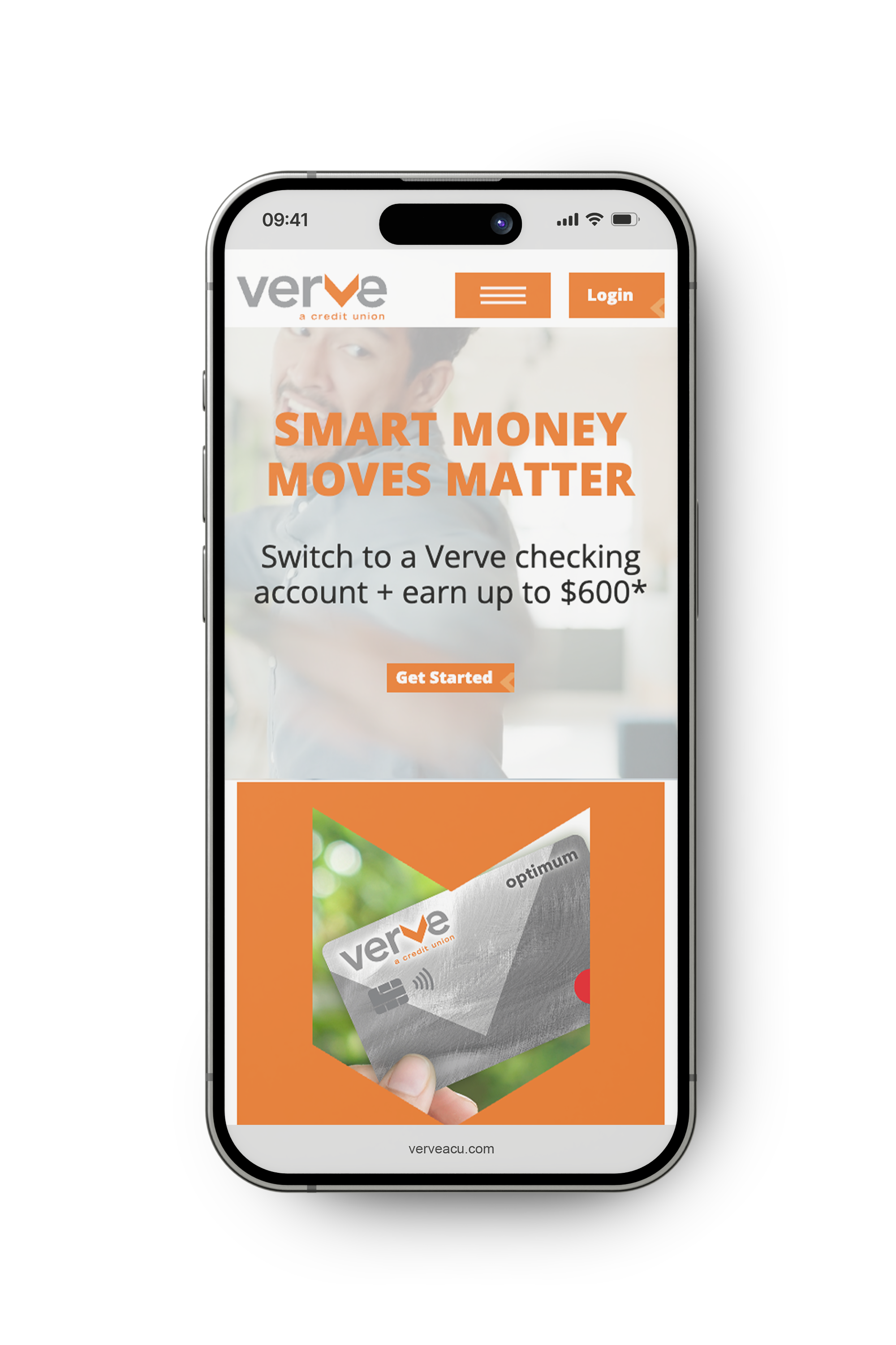 Verve responsive website on a smartphone